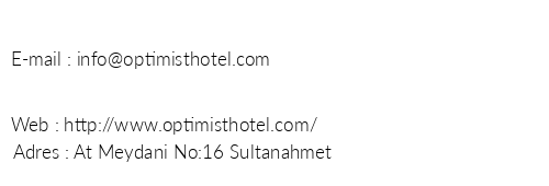 Optimist Hotel telefon numaralar, faks, e-mail, posta adresi ve iletiim bilgileri